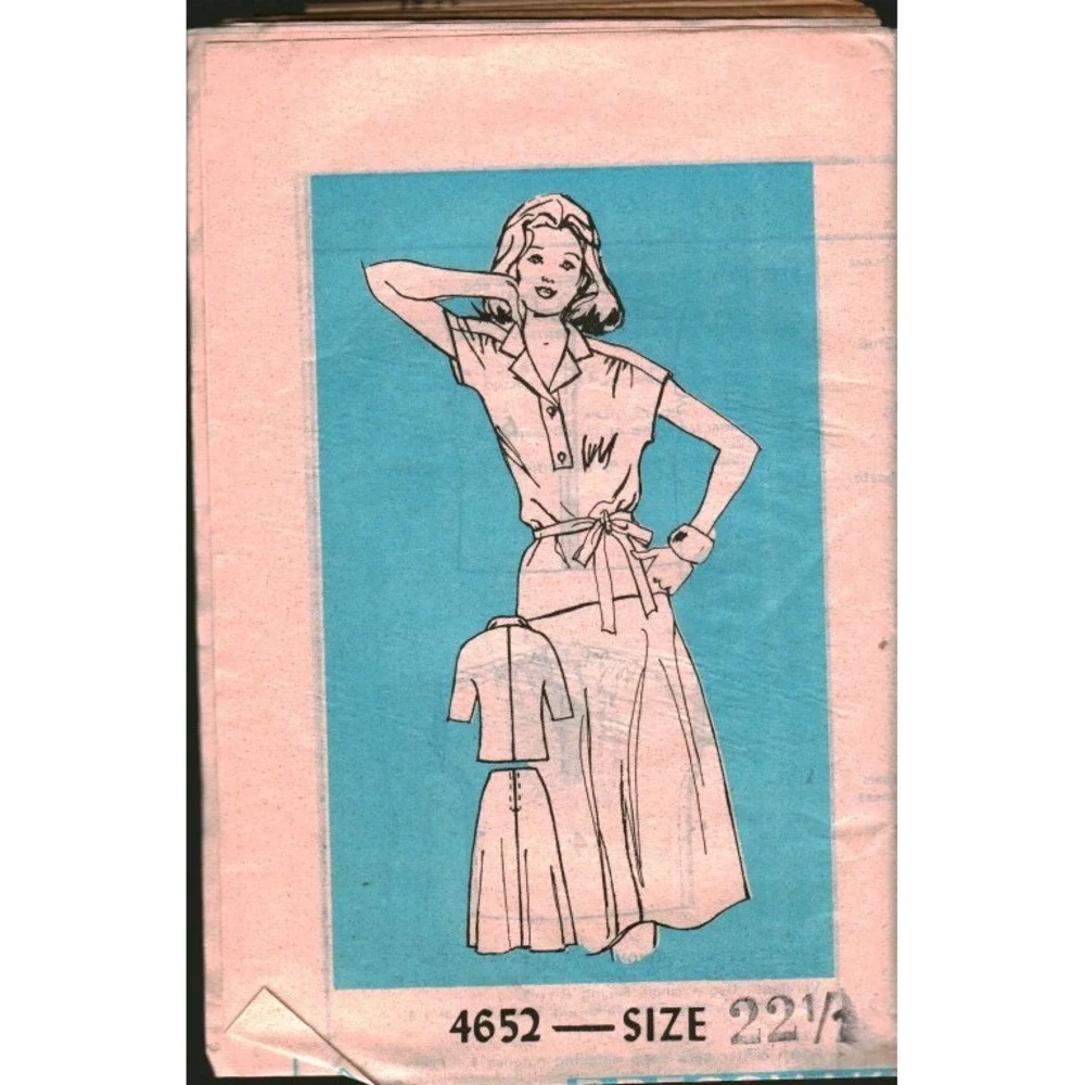 Vintage Two Piece Dress Sewing Pattern 4652 Misses Half Size 22.5 Retro Skirt